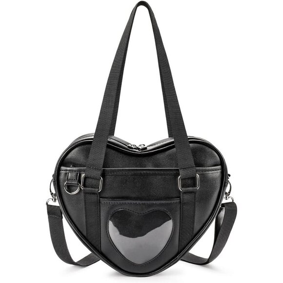 Women BlackCrossbody Heart Shaped Purse for Anime Pins Display